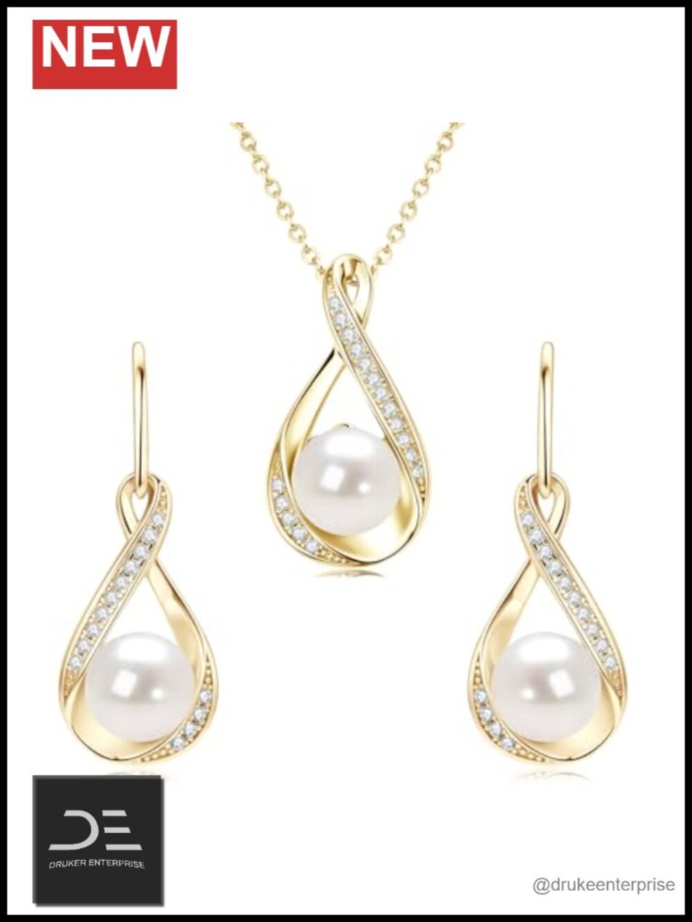Freshwater Pearl Necklace Earrings Set 14k Gold Plated Bridal Jewelry
